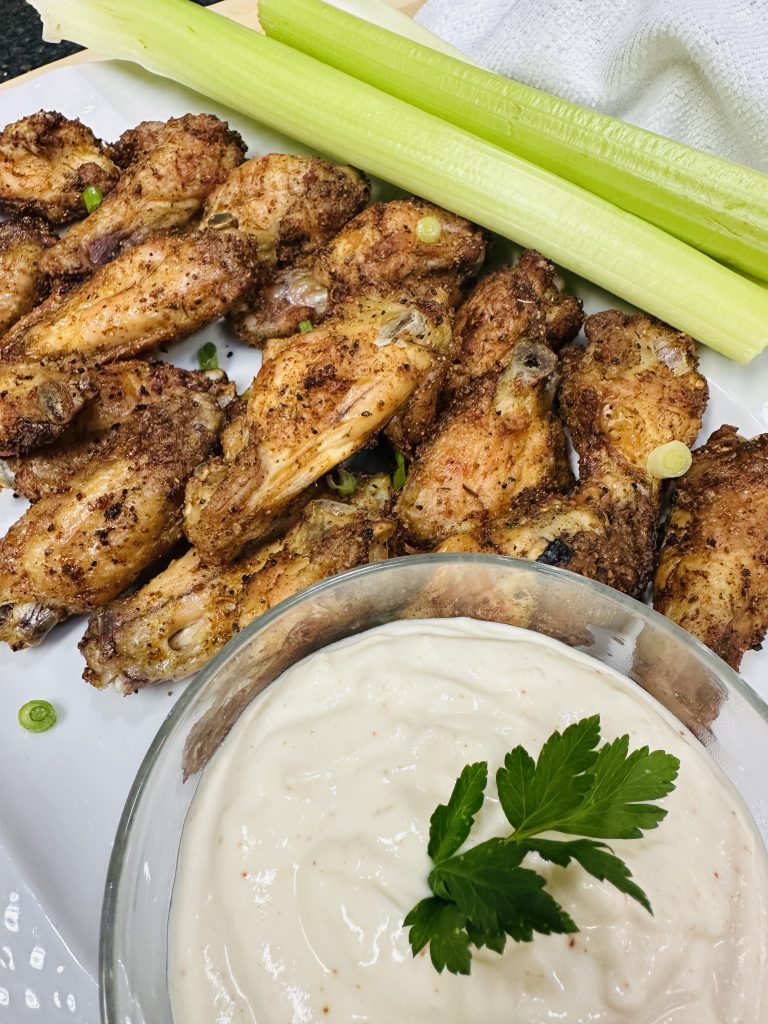 Easy Crispy Baked Wings + Homemade Creamy Dip: Low Carb, High Protein, Diabetes-Safe